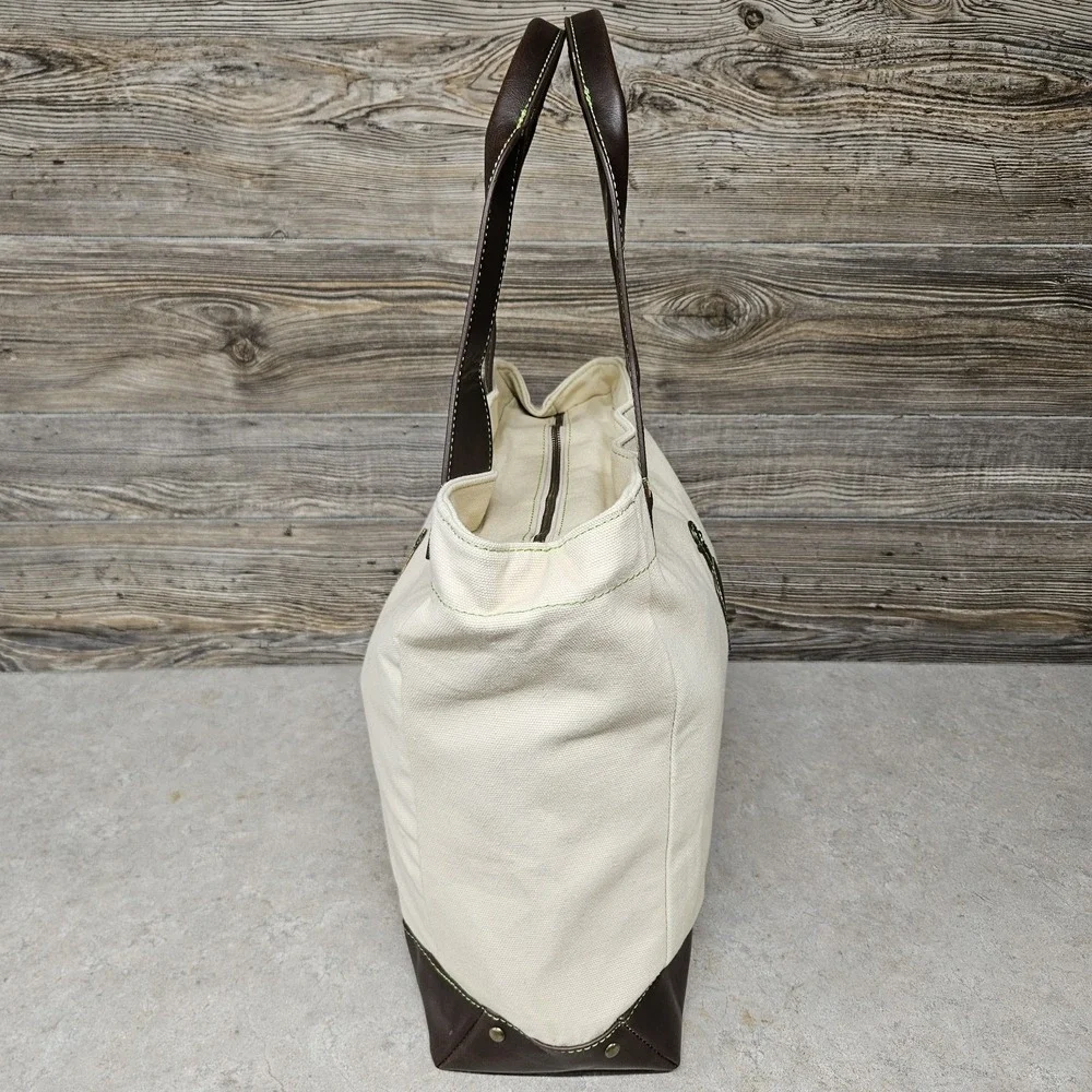 Patron‎ Tequila Canvas Tote Bag Brown Leather Trim Green Lining Insulated Pocket